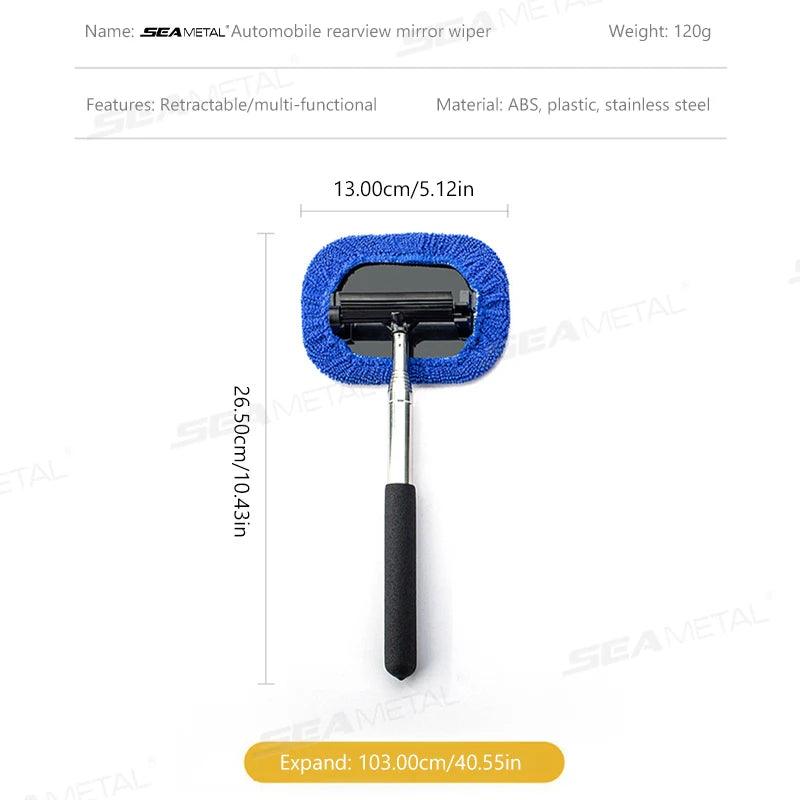 SEAMETAL Car Window Cleaner Brush Windshield Cleaner Microfiber Cloth Cleaning Tool with Retractable Handle Auto Glass Wiper