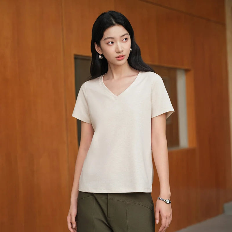 Semir Womens Tshirt 2026 Solid Color V Neck Regular Shoulder Moisture Wicking Quick Dry Antibacterial