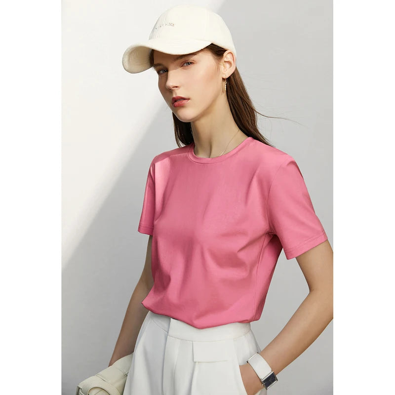 អាវយឺត Amii Minimalism សម្រាប់នារី រដូវក្តៅ ឆ្នាំ២០២៤ ថ្មី ធម្មតា ក ស្ដើង ដៃខ្លី ពណ៌ Dopamine សម្រាប់នារី 12442327