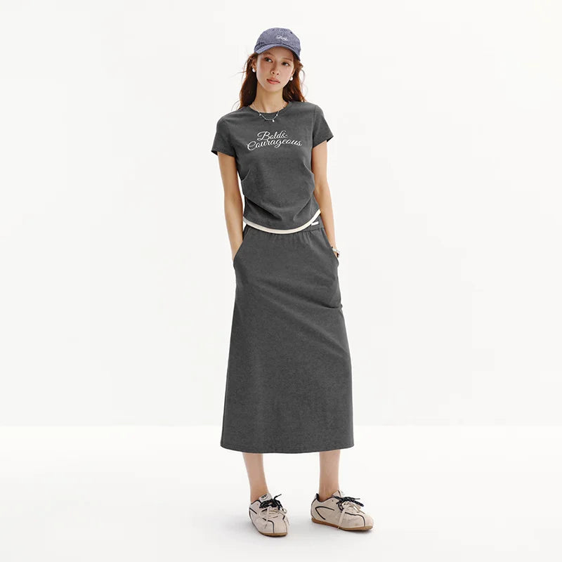 Semir Women Set Letter Print Short Tshirt Long Dress Casual Two Piece Fashion Top 2026 Summer Wear