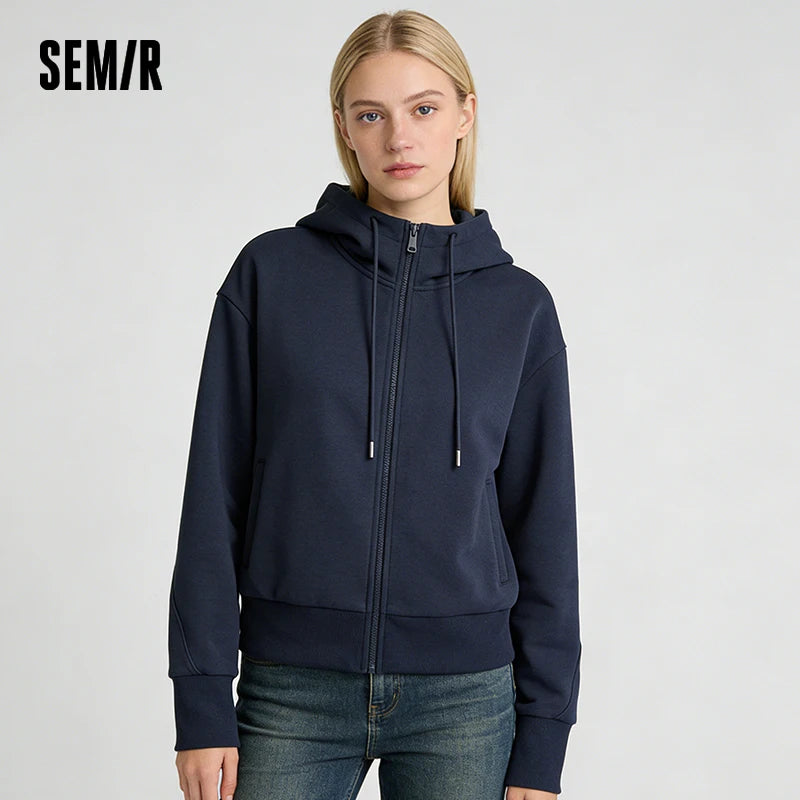 Semir Women Jacket 2026 Spring New Hooded Scimitar Lantern Sleeve Petite Fashion Slimming Simple Versatile Tops