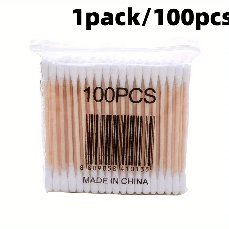 1/2pack 100pcs Double-Ended Swabs, Round Disposable Ear Cleaning Buds,Makeup Wooden Stick Swabs, Multi-Purpose Beauty Tools.