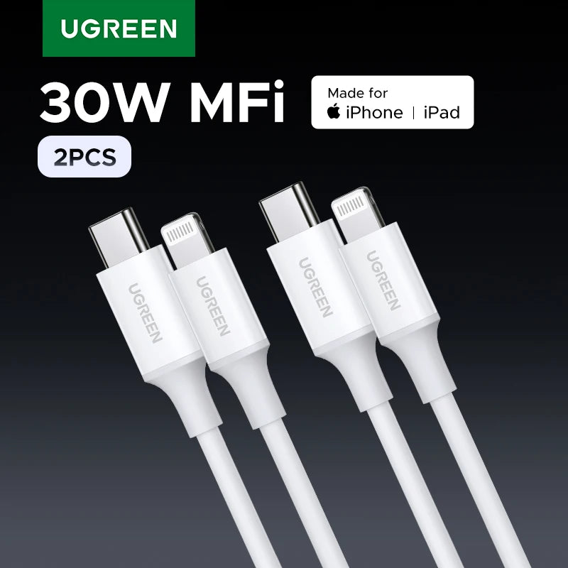 UGREEN 2PCS MFi 20W PD USB Type C to Lightning Cable for iPhone 14 13 12 Pro Max Fast Charging for iPad Mini Phone Type C Cables