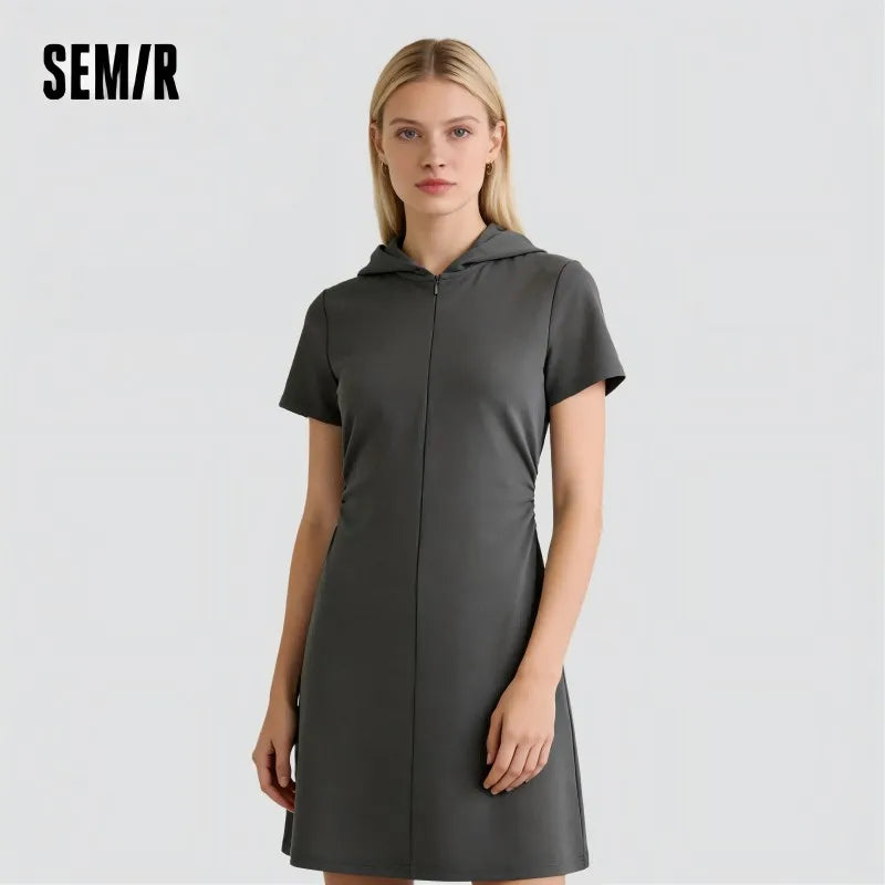 Semir Women Dress Hooded 2026 Faux Two Piece Slim Fit Pleated Waist Urban Casual Everyday Style Soft Comfortable Daily Wear