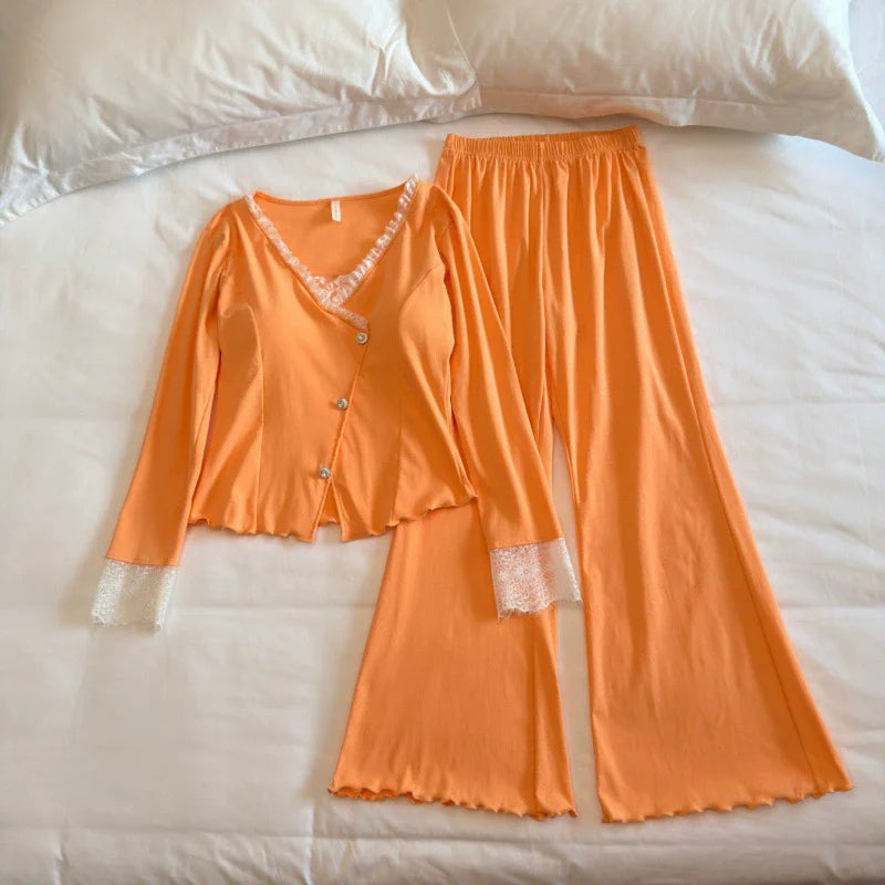 2 Piece Set Night Wear Female 2026 Spring Autumn Long Sleeve Sleeping Wear for Woman Sleepwear Pyjamas Pijama Soft Pajama Sets