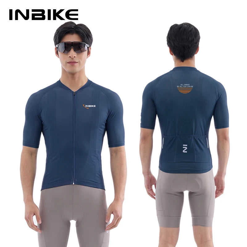 INBIKE Men's Road Cycling Jersey Quick-Dry Fabric with Mesh Bike Jersey for Mountain Biking Clothing with Pockets Lightweight