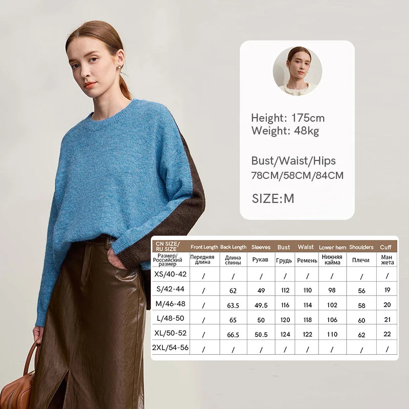 AMII Sweater For Woman 2026 Winter New O-Neck Long Sleeve Loose Patchwork Women's Sweater Pullover Knitted Top Female 12544170