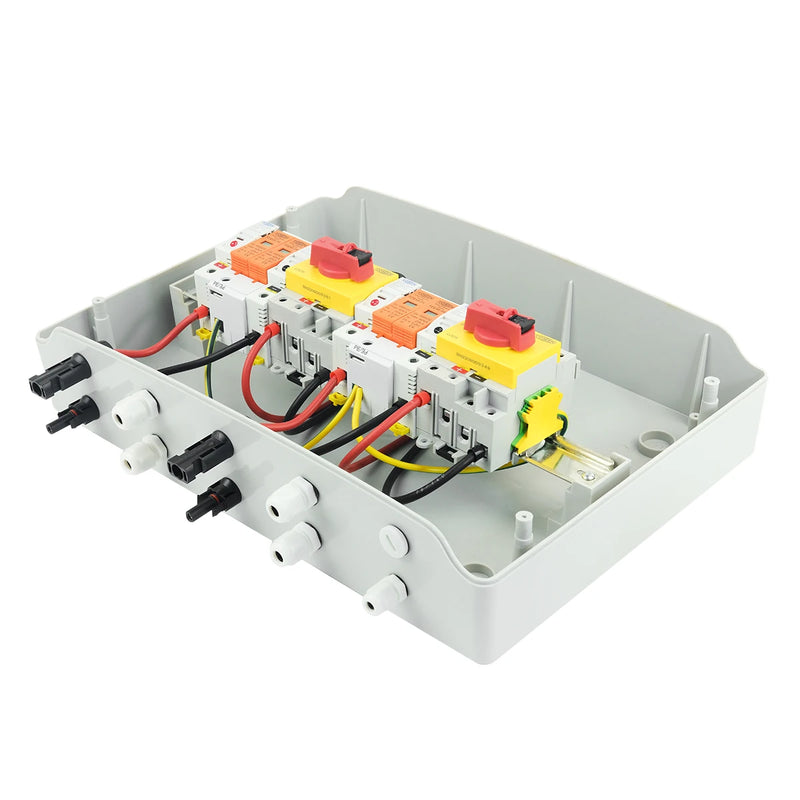 Solar Photovoltaic PV Combiner Box With Lightning Protection 2 Input 2 Out DC 1000V Fuse MCB SPD Waterproof Box IP65 18ways