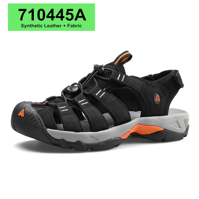 HUMTTO Summer Beach Sandals Men Outdoor Water Sneakers Leather Hiking Camping Climbing Aqua Shoes Breathable Sandals for Mens