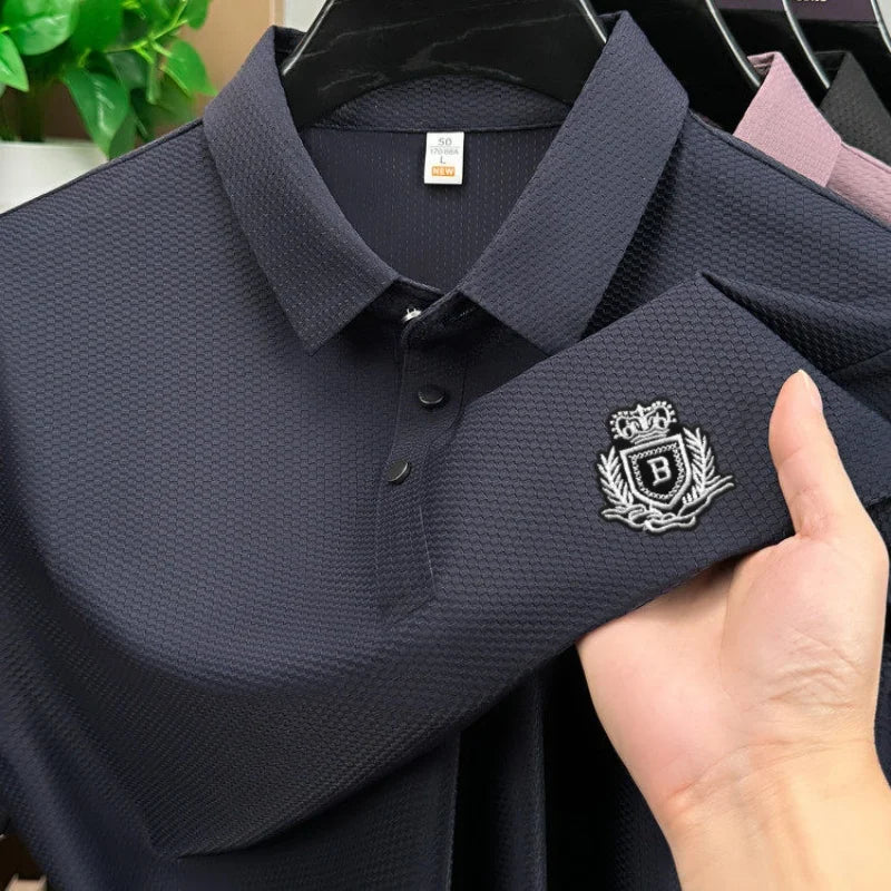 High-End Original Man Short-Sleeved Polo Shirt Lapel Button Letter Embroidery British Style Ventilate Close-Fitting MensClothing