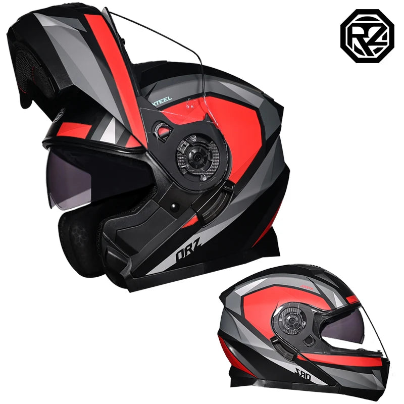 Motorcycle Helmet Dual Visor Modular Flip Up Full Face Helmet for Adult Men Women DOT Approved Casco Moto ORZ-162