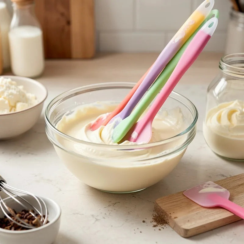 1pc Translucent Handle Silicone Scraper Butter Cream Mixing Shovel Knife Cake Baking Spatula Tool, random color