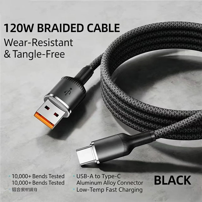 100W Super Fast Charging Type-C Data Cable for Huawei Apple Xiaomi OPPO Car Charging Compatible High-Speed USB Cable