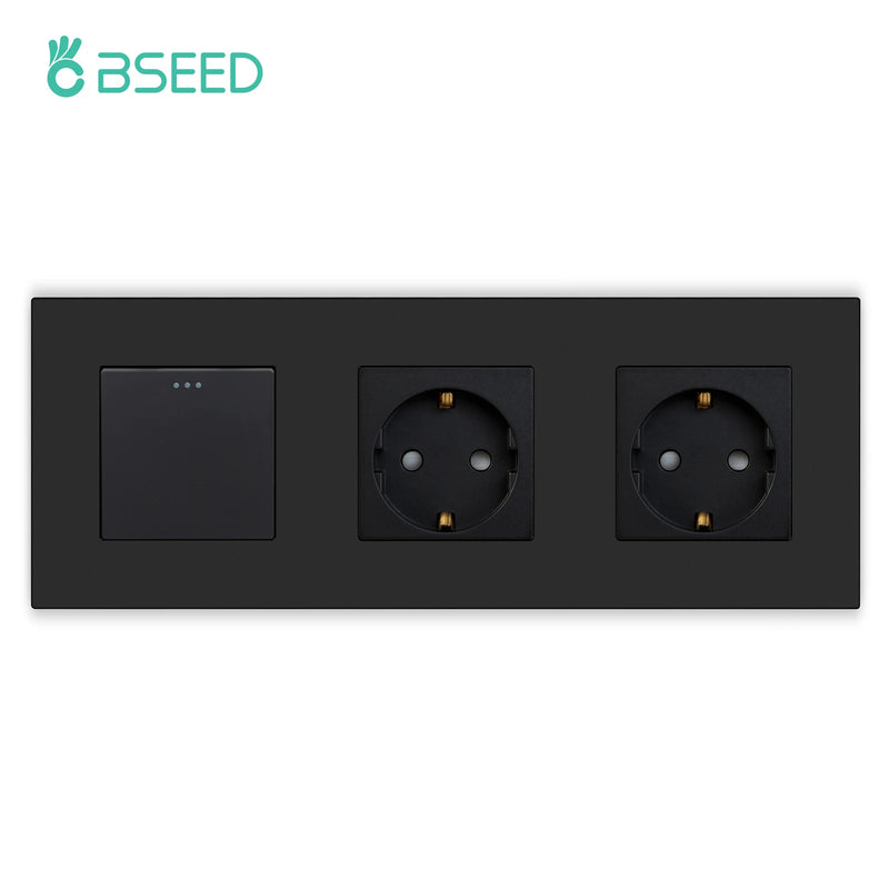 BSEED 1/2/3Gang 1Way Button Light Switch With Wall EU Socket Power Outlets Plastic Panel Mechanical Wall Light Switch On Off