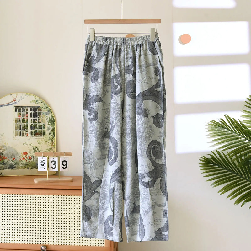 ខោស្ត្រីបែបវីនថេច 100% កប្បាស ខោនៅផ្ទះ ខោធម្មតា ម៉ាស៊ីនត្រជាក់ ខោគេង ខោសម្រាប់ស្ត្រី ខោគេង ខោជើងវែង Pijama