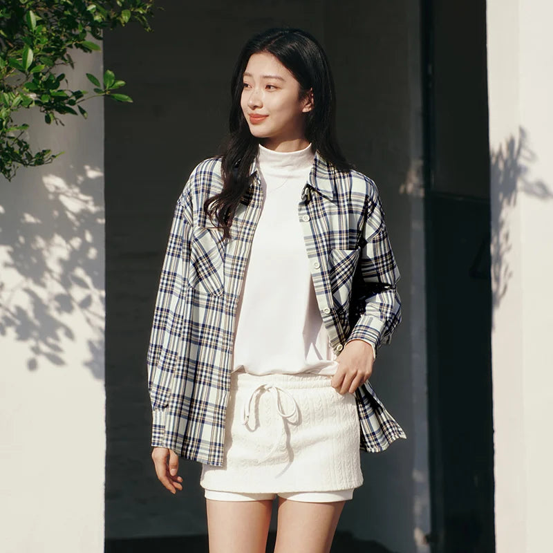 Semir Vintage Shirt Women Long Sleeve Mid Length Red Plaid Top Loose Casual Fashion Blouse 2026 Spring Stylish Outerwear