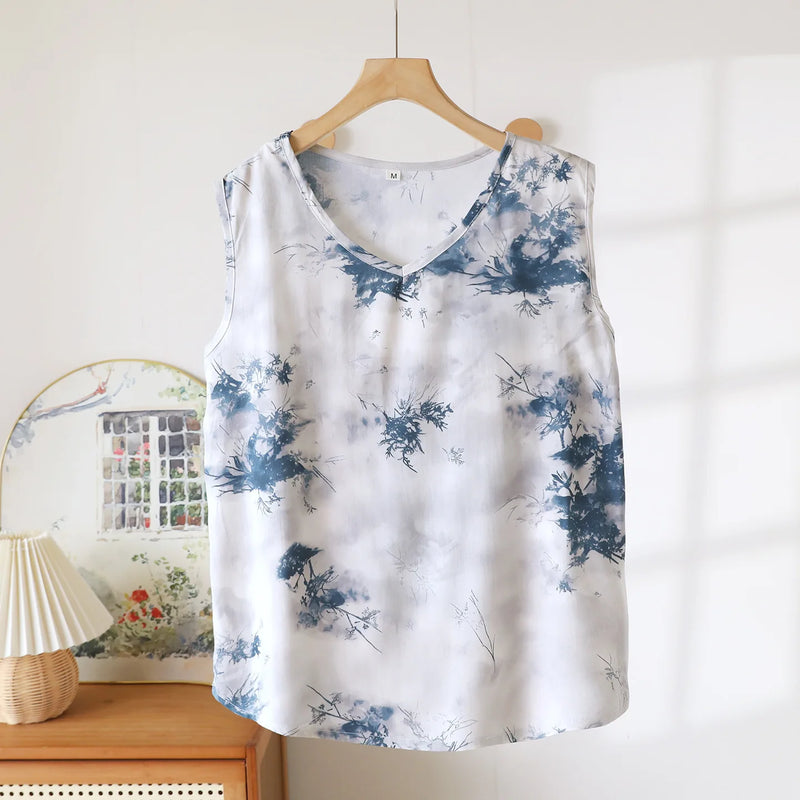 Summer Thin One Piece Pajamas for Women Tank Top Sleepwear Sleeping Wear New Floral Sleeveless V-neck Sleep Top Home Wear