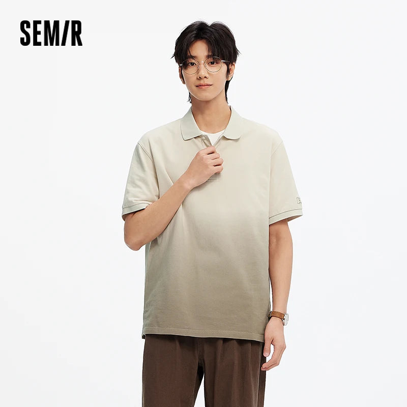 Semir Mens Polo 2026 Short Sleeve Pure Cotton Gradient Embroidered Tops Casual Style Soft Comfortable Daily Wear