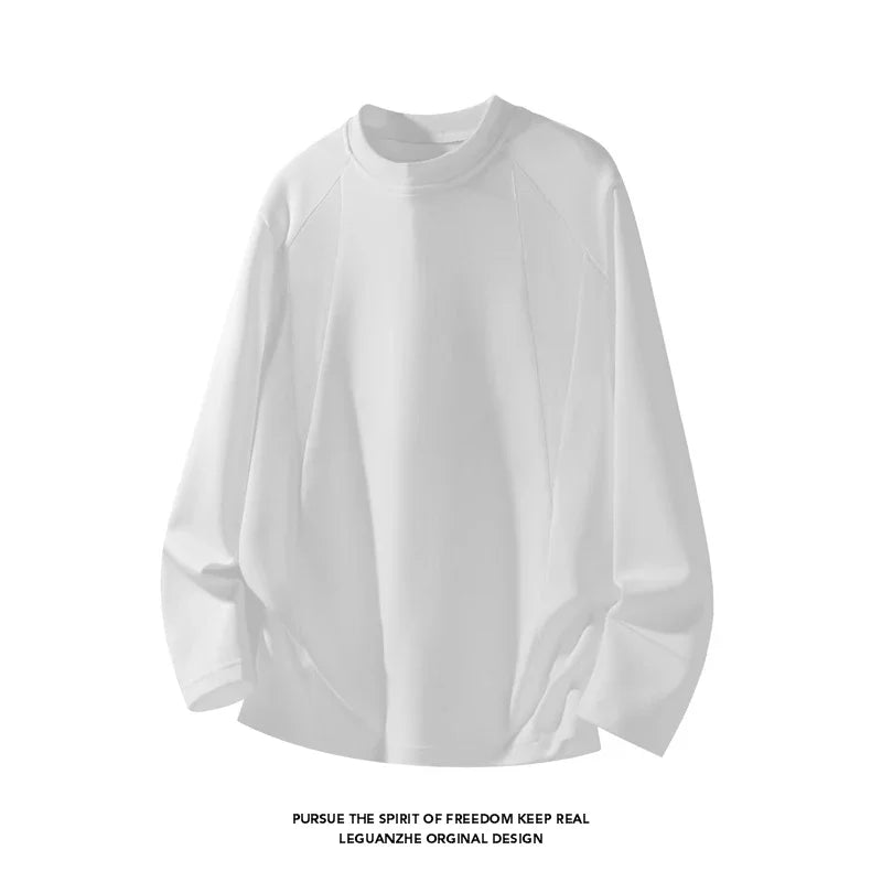 Mens Casual Crew Neck Long Sleeve T Shirt Vertical Panel Weave Tailored Cut For Weekend Gathering Outdoor Activity Scenes