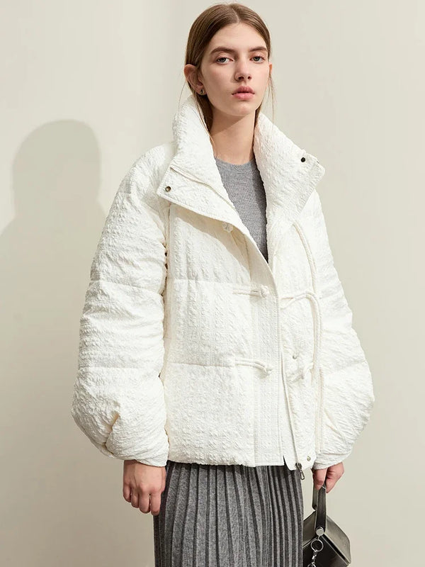 AMII Minimalist New Chinese Down Jacket Women 2024 Winter Folding Cuff Disc Buckle Snowwear Padded Parka Down Jacket 12344117