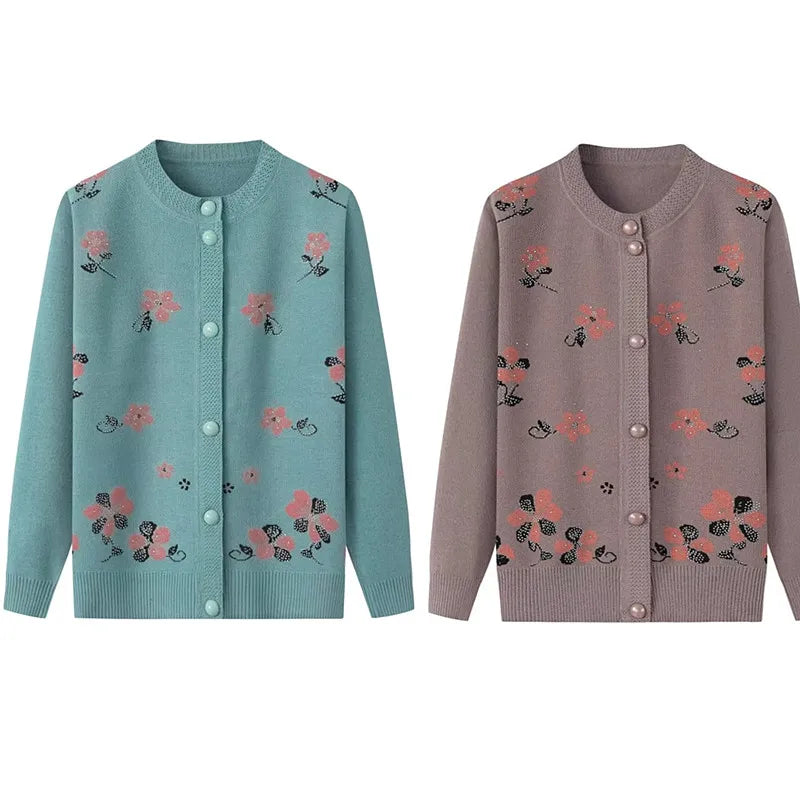 New Middle-Aged Women's Autumn Sweaters Cardigan Coat Female O-Neck Embroidered Knitting Sweater Mother Long Sleeve Tops