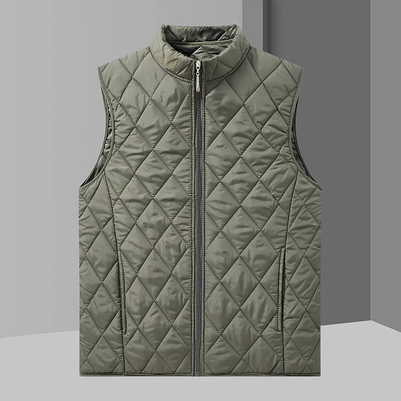Outdoor Style Mens Quilted Vest Stand Collar Zip Up Light Padded Gilet Warm Sleeveless Waistcoat Winter Layering Top
