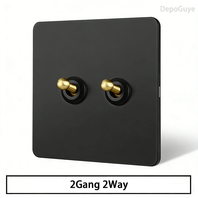Stainless Steel Panel Retro Toggle Light Switch Gold/Black/White Wall Lamp Brass Lever EU UK Standard 1-4Gang Home Decoration