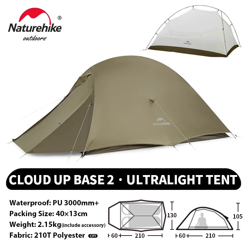Naturehike Cloud Up 2 People Tent Ultralight 20D Camping Tent Waterproof Outdoor Hiking Travel Backpacking Cycling Fishing Tents