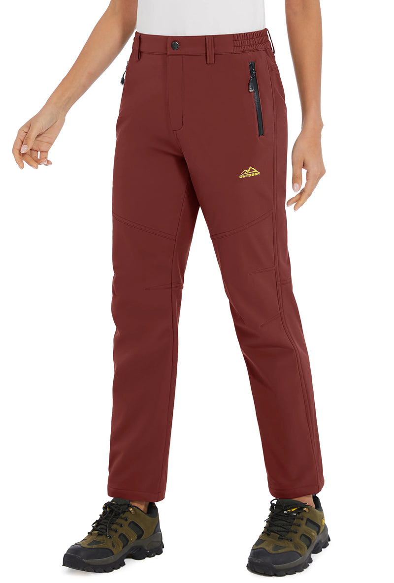 TACVASEN Womens Winter Waterproof pants Fleece Lined  Softshell Trousers With Zipper Pockets Thermal Cargo Outdoor Ski Pants