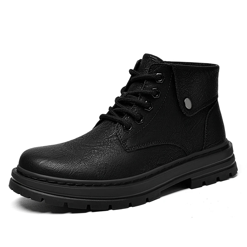 Mens Leather Boots Ankle British Style with Platform Soles Cushion Plush/Non-Plush Options Plus Big Size 48 49 50