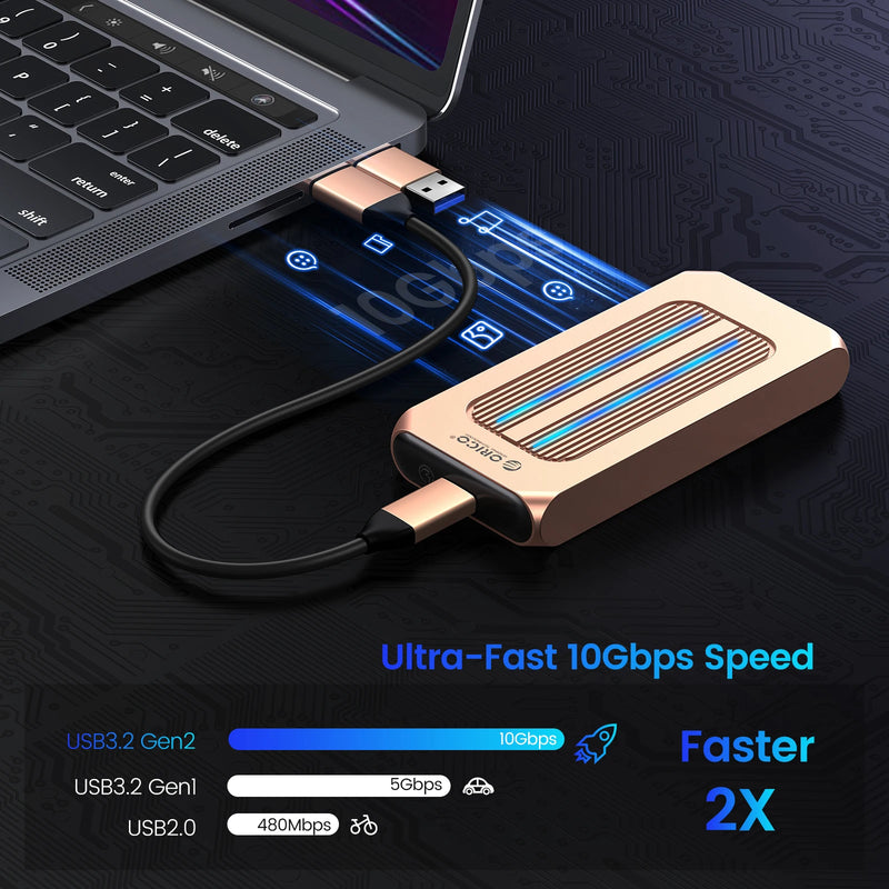 ORICO RGB M.2 SSD Enclosure 10Gbps M2 NVMe SSD Case All Aluminum USB3.1 Gen2 Case for Solid State Drive for Gamer Video Editing