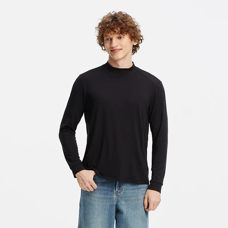 Semir Men Tshirt Thermal Warmth Mock Neck Solid Color Everyday Style Soft Touch 2026 Spring Long Sleeve Base Layer