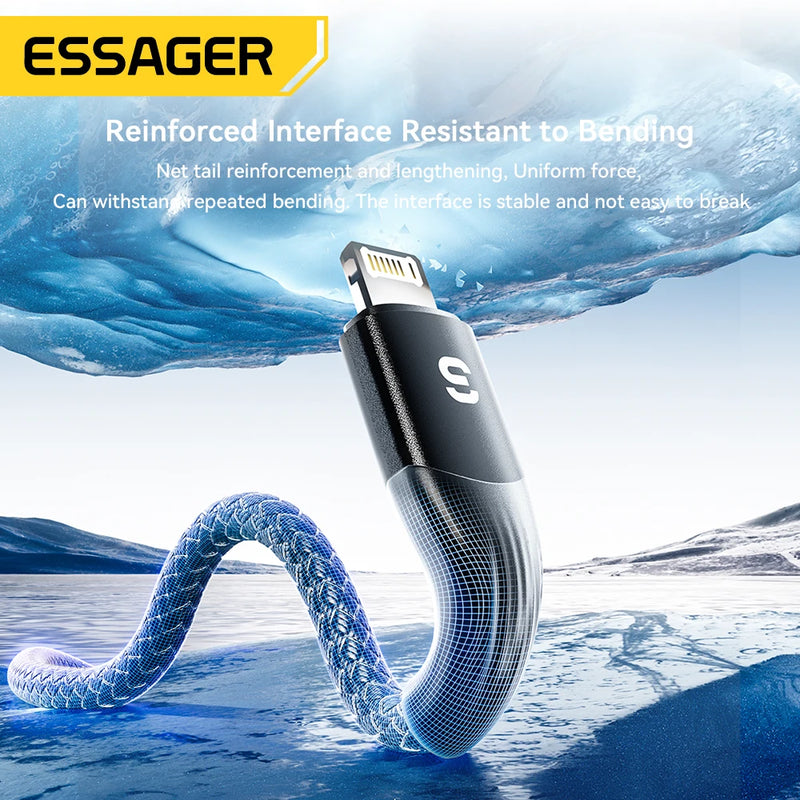 ខ្សែសាកទិន្នន័យ Essager USB Type C ទៅ Lighting សម្រាប់ iPhone 14 13 12 11 Pro Max Xs XR 8 Plus SE iPad Macbook 29W PD Fast Charging Data Cable