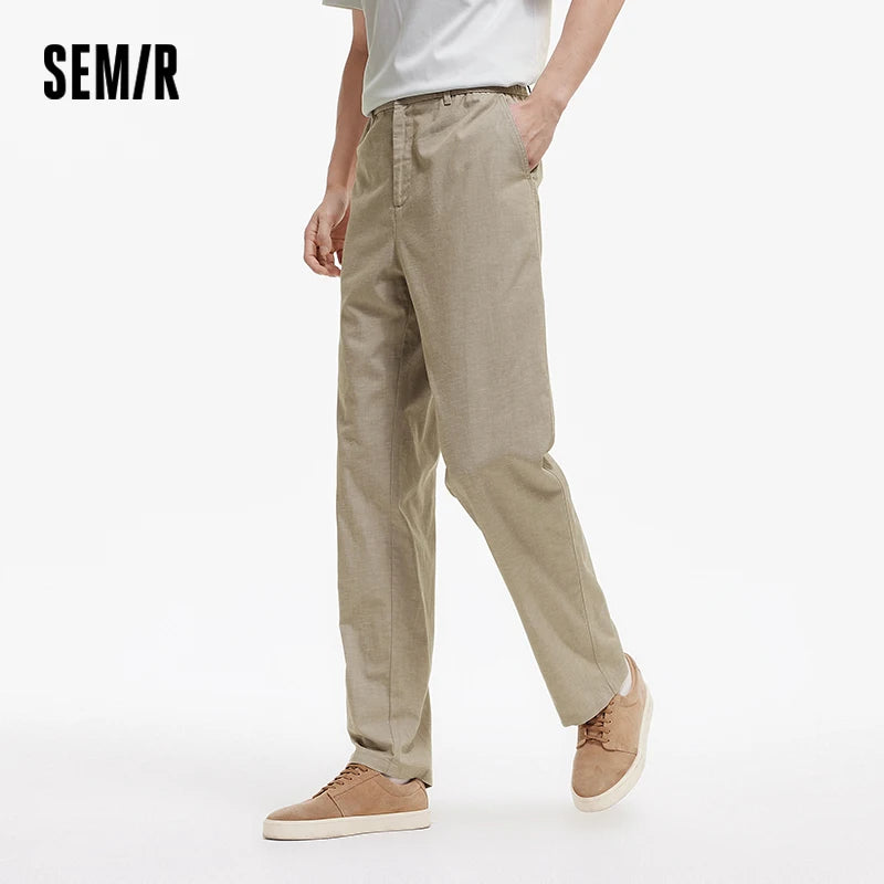 Semir Men Pants Cotton 2026 Linen Loose Fit Straight Solid Elastic Waist Urban Casual Everyday Style Soft Comfortable Daily