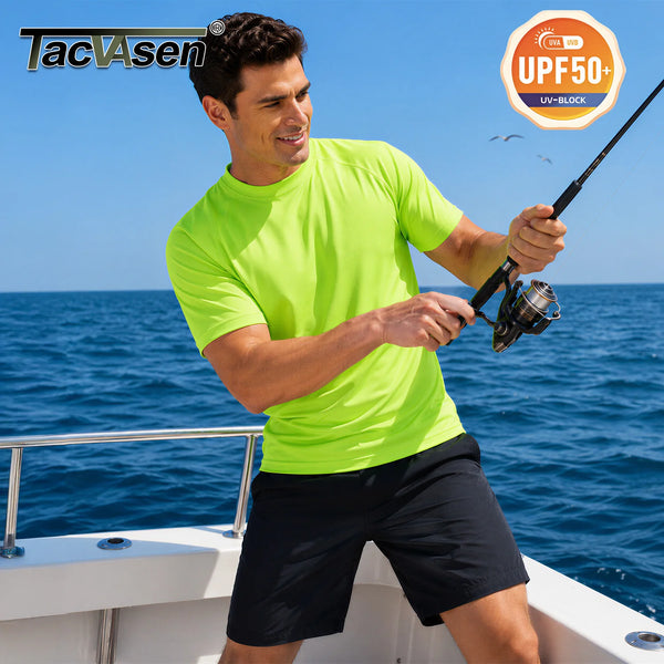TACVASEN Men's Summer UPF 50+ Swim Water Rash Guard Shirts Quick Dry Fishing Stretch Lightweight Outdoor Running Short Shirts