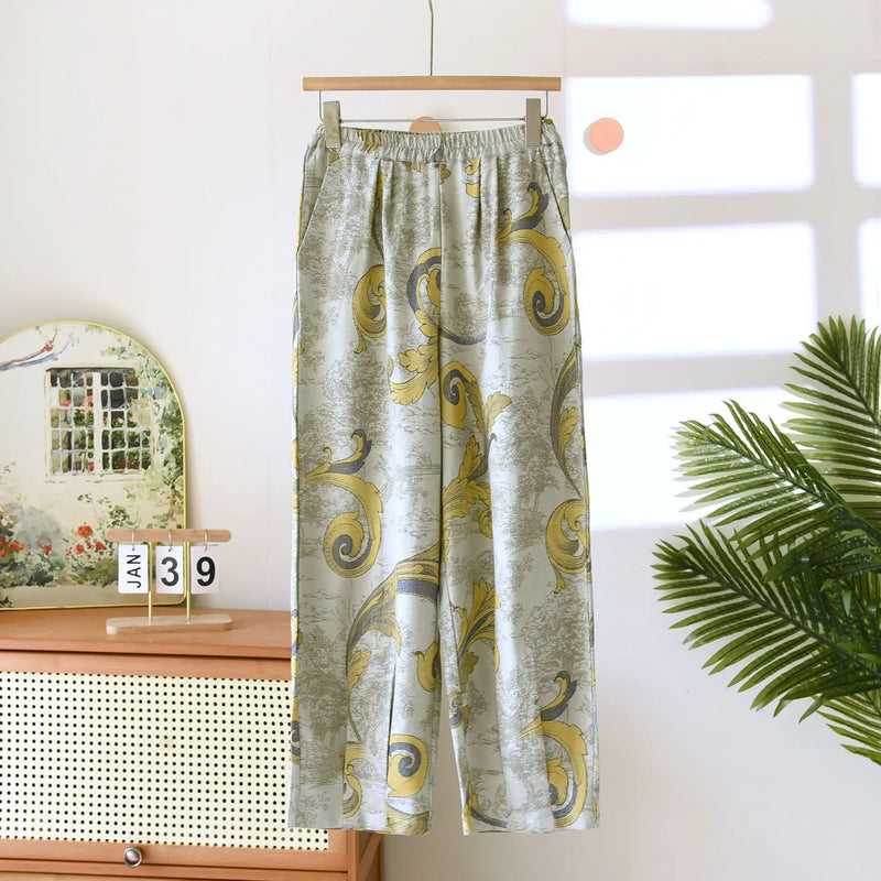 ខោស្ត្រីបែបវីនថេច 100% កប្បាស ខោនៅផ្ទះ ខោធម្មតា ម៉ាស៊ីនត្រជាក់ ខោគេង ខោសម្រាប់ស្ត្រី ខោគេង ខោជើងវែង Pijama