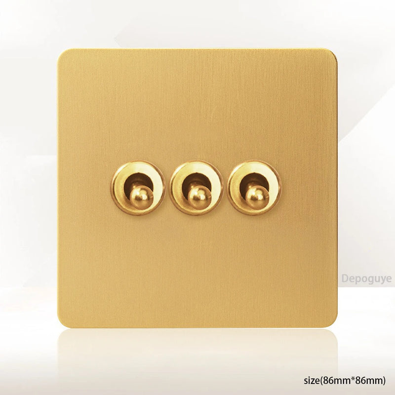 Gold Wall Light Toggle Switch Vintage Brass Lever Stainless Steel Panel,EU FR Universal USB C Socket 1-4 Gang 2Way Switch TV