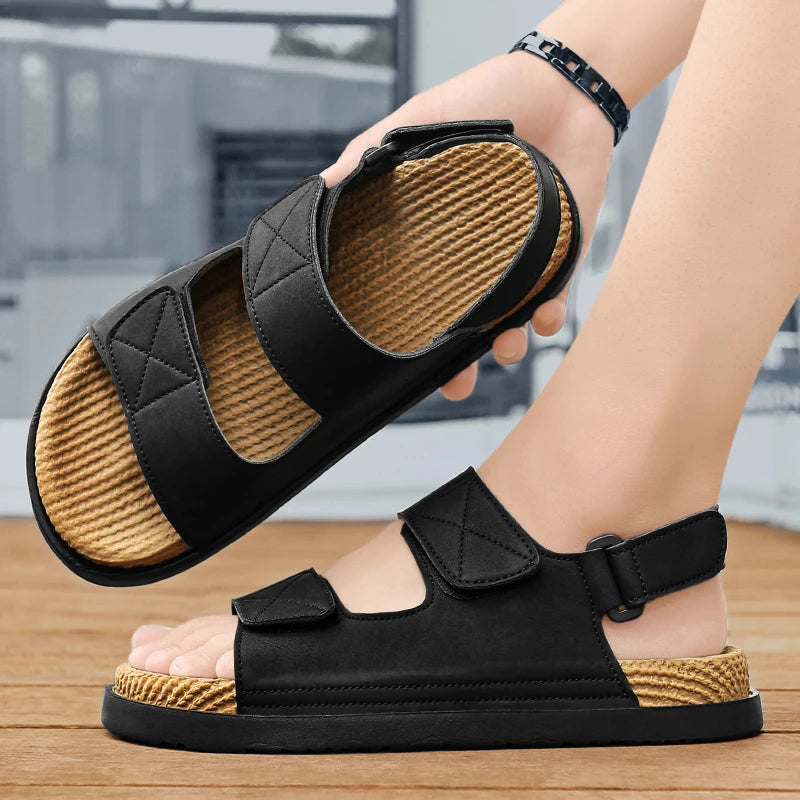 Thick Soles Bottom Platform Mens Leather Sandals Men Adjustable Slippers Sandals Soft Comfortable Summer Shoes