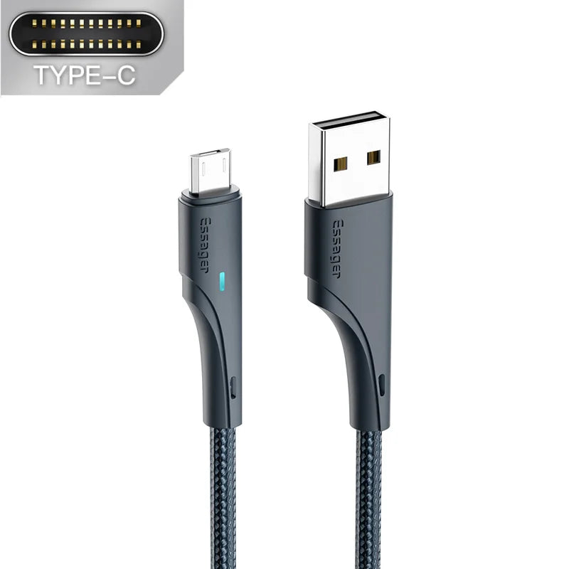 ខ្សែសាក Essager USB Type C សម្រាប់ Samsung Xiaomi Huawei ខ្សែសាក USB C 3A ប្រភេទ C ឆ្នាំងសាកទូរស័ព្ទចល័ត USB-C ខ្សែទិន្នន័យ