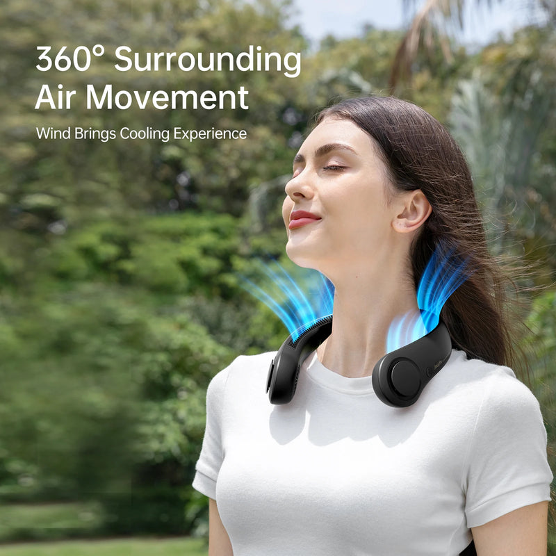 JISULIFE Portable Neck Fan,Hands-Free Bladeless, 5 Speeds,4000 mAh Rechargeable Battery,Twistable Operated Wearable Neckband Fan