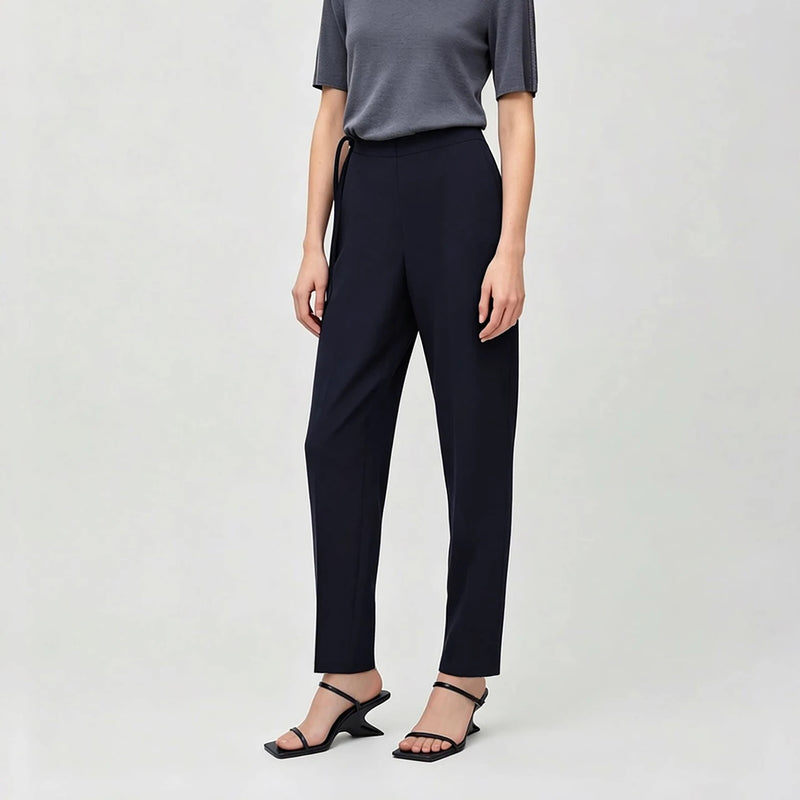 Amii Women's Tapered Pants 2026 Summer New Tie Waist Solid Color Trousers Office Versatile Ankle-Length Pants For Women 12622188