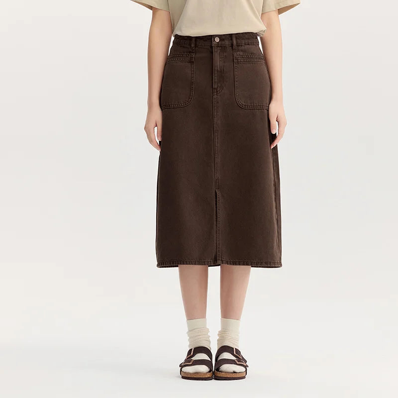 Semir Denim Skirt Women's Split 2024 New Autumn Retro Straight Skirt