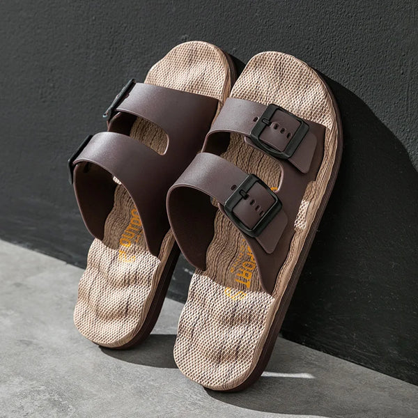 Men Summer EVA Slide Sandals Adjustable Double Buckle Slippers Massage Insole Non Slip Open Toe Casual Shoes Beach Shower Indoor