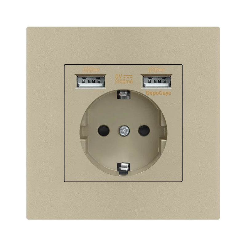 EU Standard Double USB Wall Power Socket,Electrical Socket Wall Plug with Type-c Usb Fast Charing Port 16A PC Panel Outlet 220V