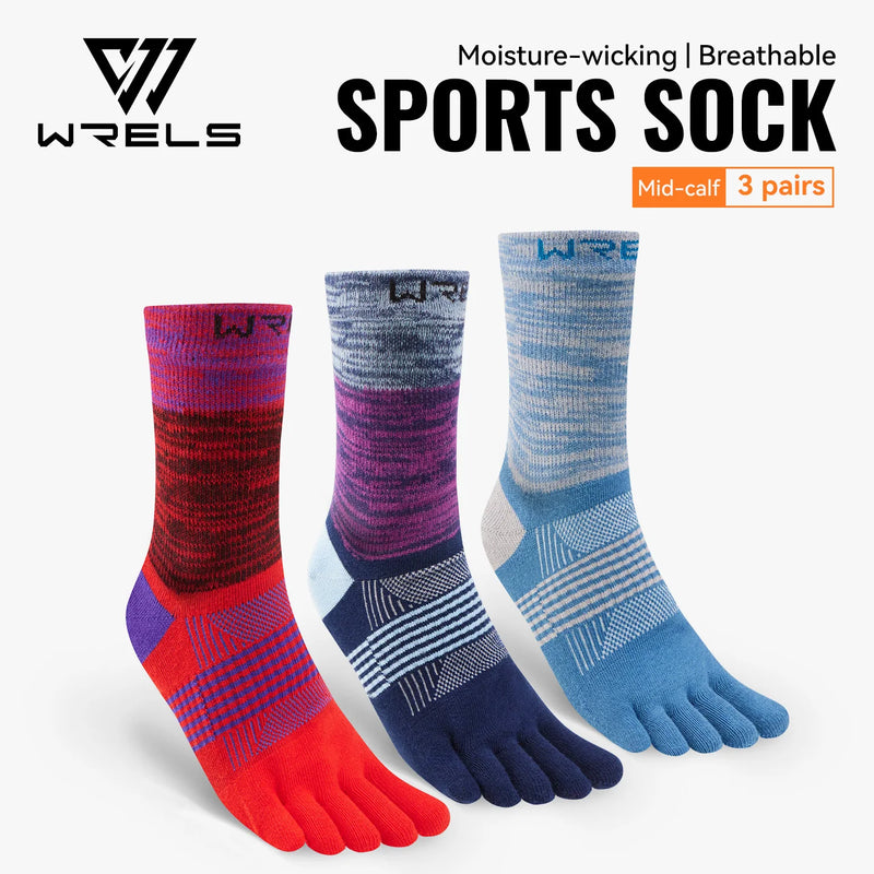 WRELS 1/2/3 Pairs Running Toe Socks Anti Blisters Cotton 5Finger Socks Men Women Seamless Moisture Wicking Athletic Hiking Socks