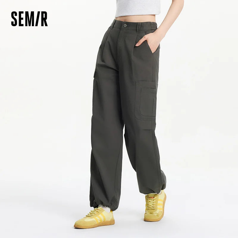 Semir Women Pants Pleated 2026 Drawstring Elastic Waist Workwear Wide Leg Urban Casual Everyday Style Soft Comfortable