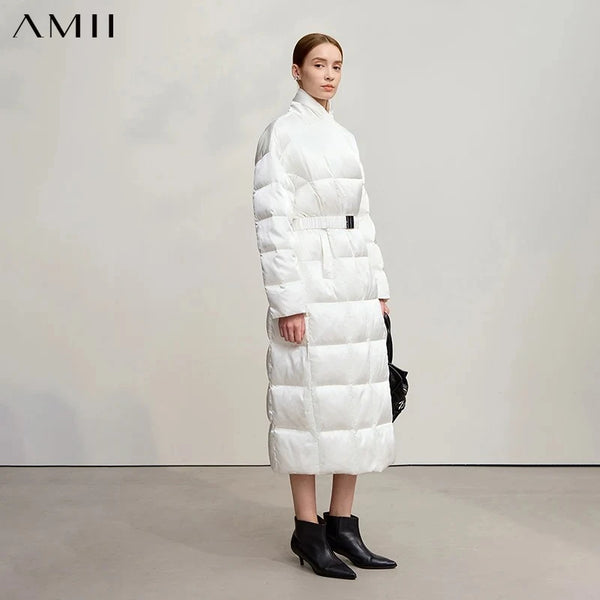 AMII Down Jackets Woman 2026 Winter New Warm Stand-up Collar Solid Color Down Jacket Casual Straight Women's Long Top 12544054
