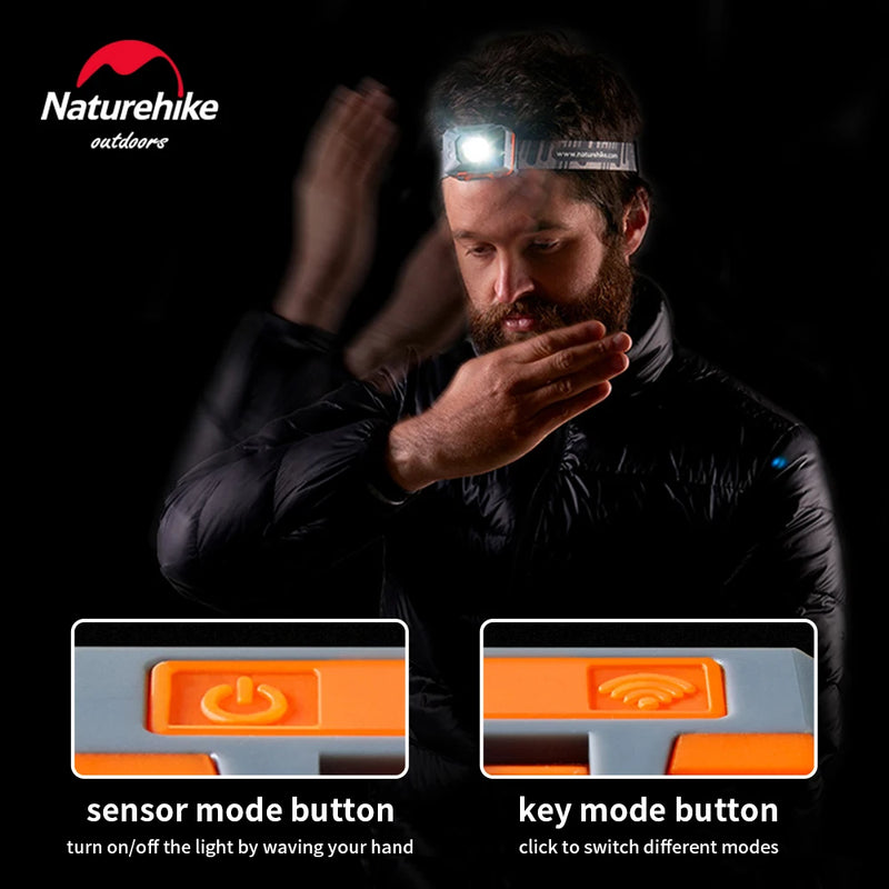 Naturehike Hiking Fishing Light Ultralight Waterproof Mini Head Lamp Portable USB Rechargeable Sensor Headlamp Camping Light
