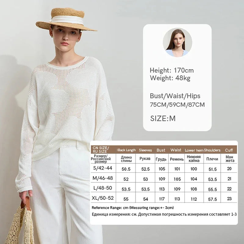 Amii 2026 Minimalist Autumn Round Neck Shoulder Sleeves Hollow Knitted Sweater Hole Picking Jacquard Craft Loose Top 12541142