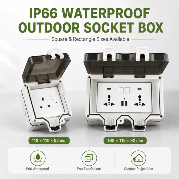 IP66 Waterproof Socket Universal UK Dual USB Outdoor Power Outlet,Kitchen And Bathroom Plug Adapter,Waterproof Rainproof Box